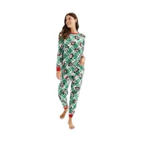 Disney Mickey Mouse Womens Red Green Plaid Fleece Pajamas 2 Pc Sets Sz M New - Picture 3 of 11